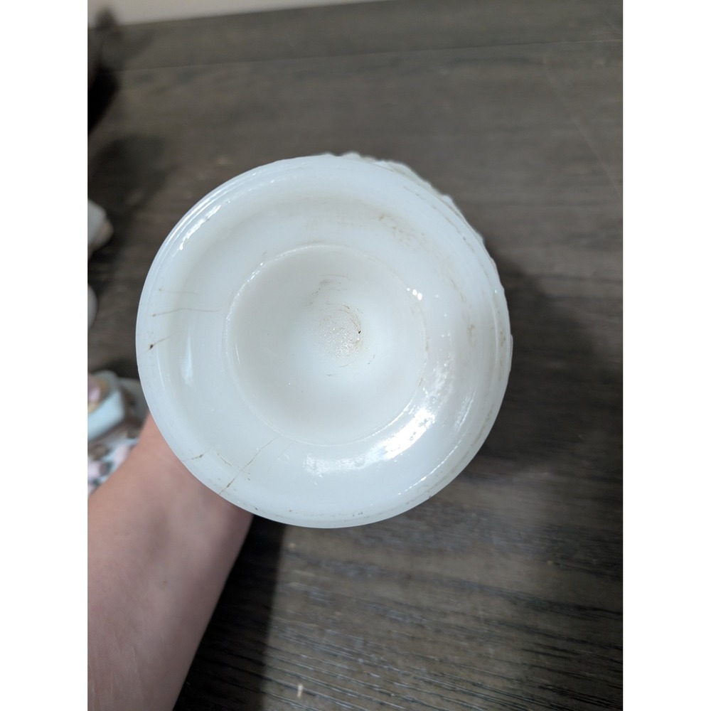 Vintage Milk Glass Goblet White Good Textured Bark Pattern Vase Decor made USA - Picture 4 of 6